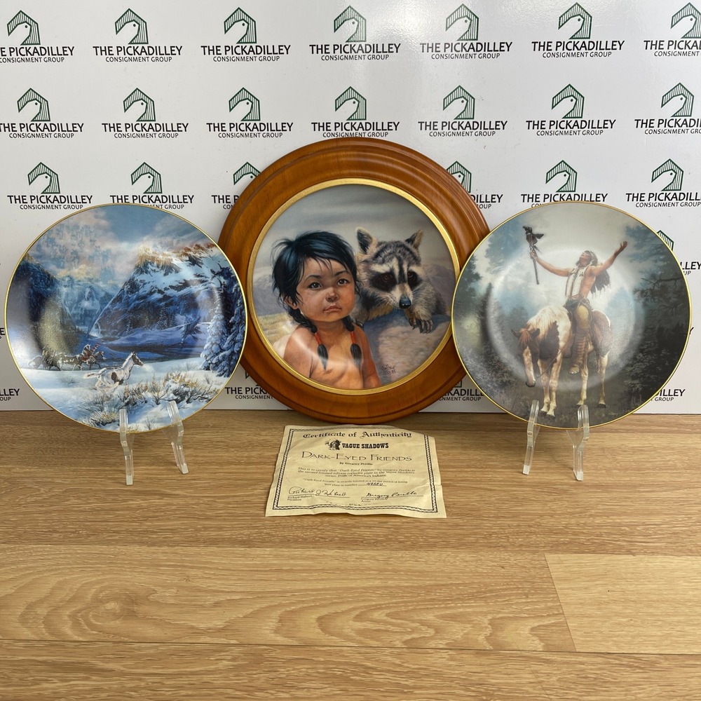 3pc Native American Collector Plates Perillo Cole Ren Framed Vague Shadows Set
